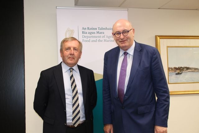 Minister for Agriculture Food and the Marine, Michael Creed, with EU Agriculture Commissioner Phil Hogan