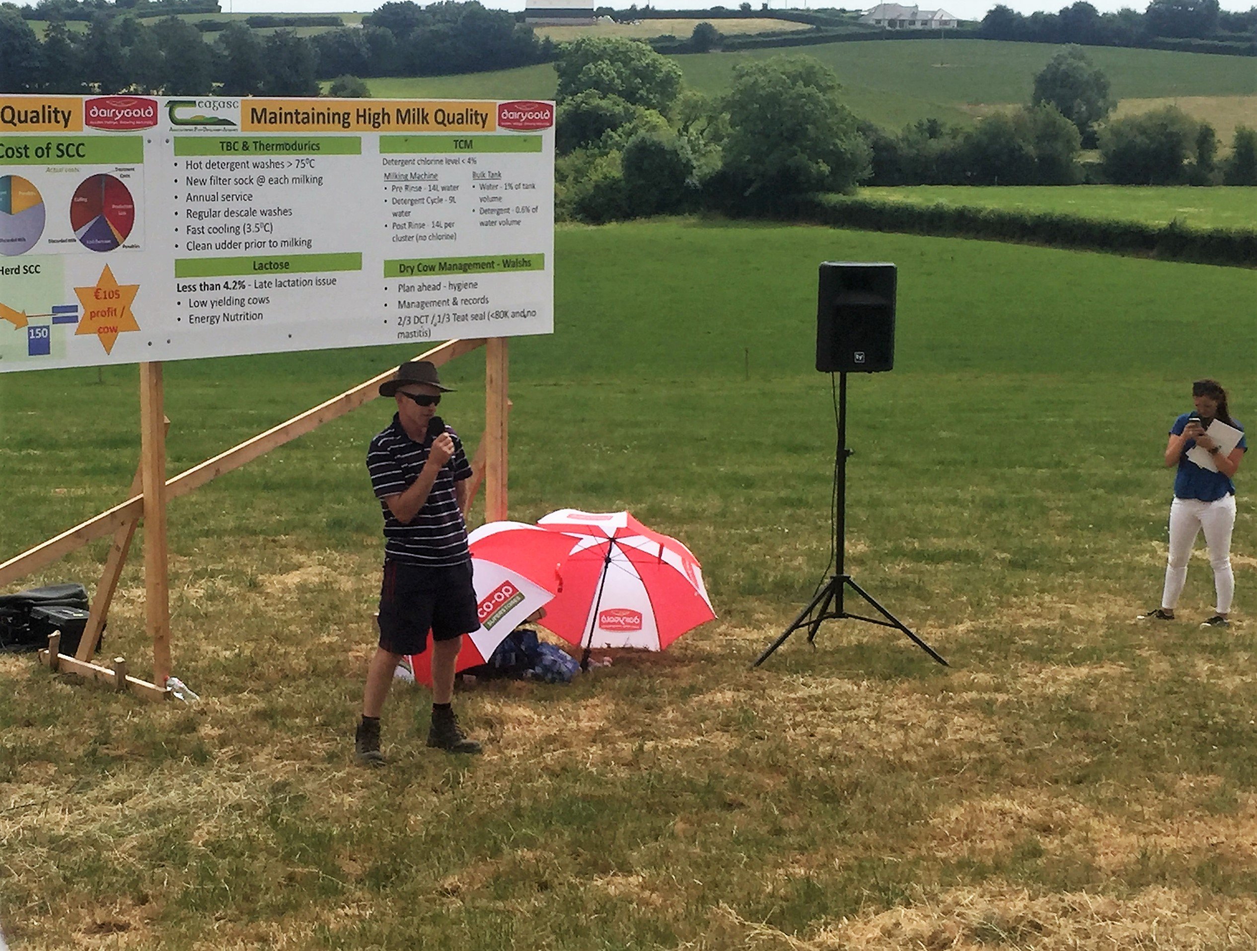 John Walsh speaking at the Teagasc National Milk Quality Farm Walk on his farm