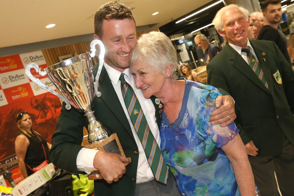 Liam O’Driscoll gets a hug from his mother Carmel. Image source: Finbarr O’Rourke