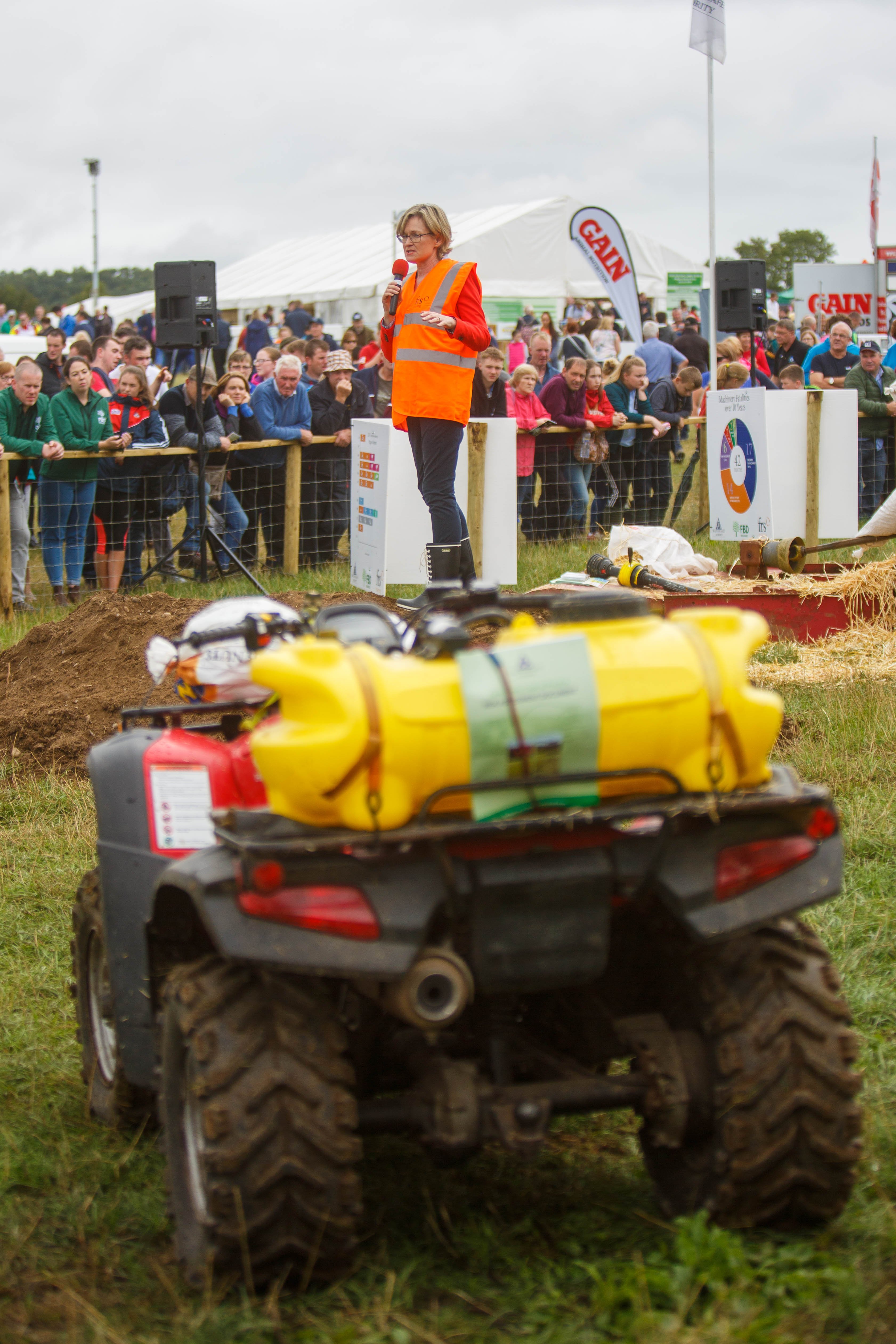 McGuinness speaking at the FRS farm safety stand at the Tullamore Show