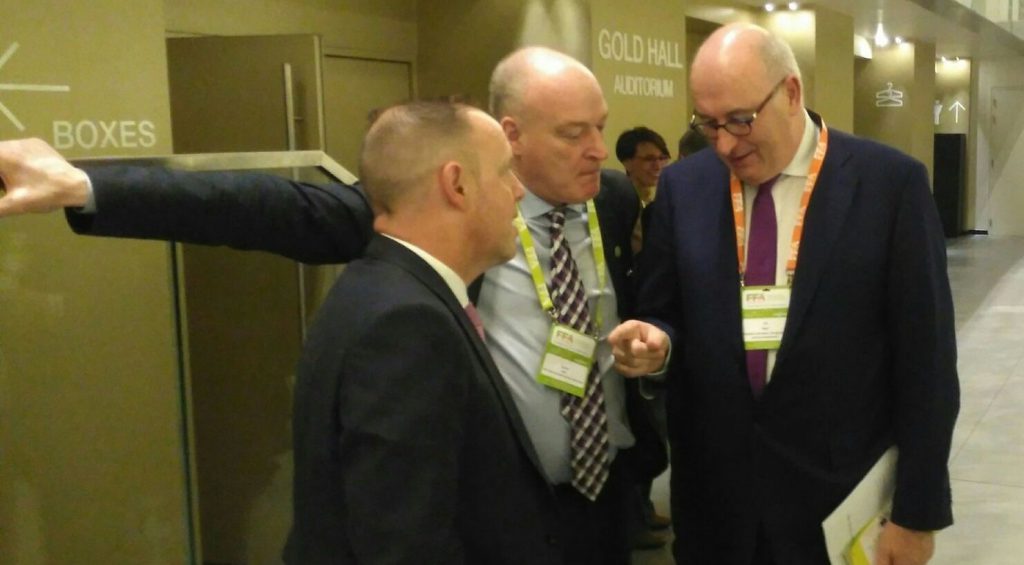 ICSA president Patrick Kent and general secretary Eddie Punch push for a fully-funded CAP with EU Agriculture Commissioner Phil Hogan in Brussels