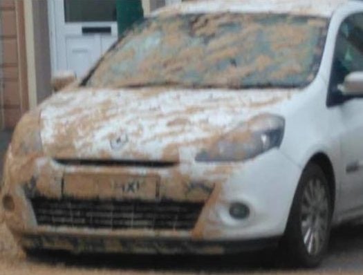Cars covered in the vile-smelling slurry. Image source: Rhonda Montgomery