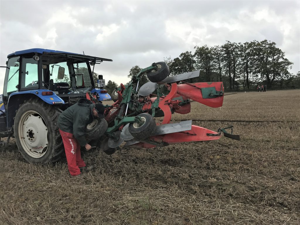 John Whelan adjusting his plough on Wednesday