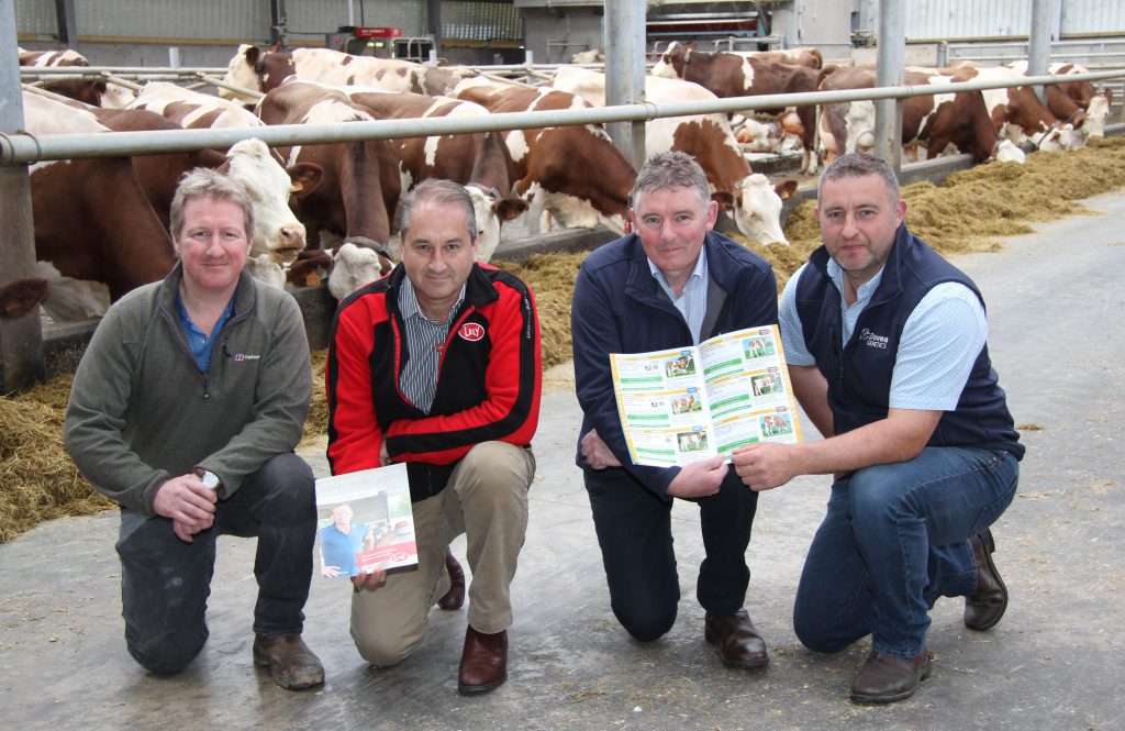 L-R: Host farmer Trevor Wilson, Newtownstewart; Jim Irwin, Lely Center Eglish; Pat Hackett and Pearse McNamee, Dovea Genetics. Image source: Julie Hazelton