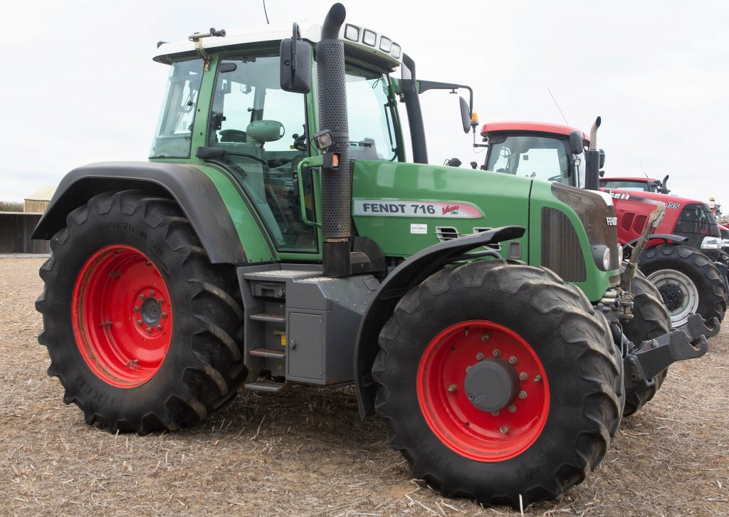 This 2008 Fendt 716 Vario (front linkage; 50kph; air brakes; 580/70 R38 rear tyres; 'auto-steer' ready; ISOBUS; 3,750 hours) sold for £47,000