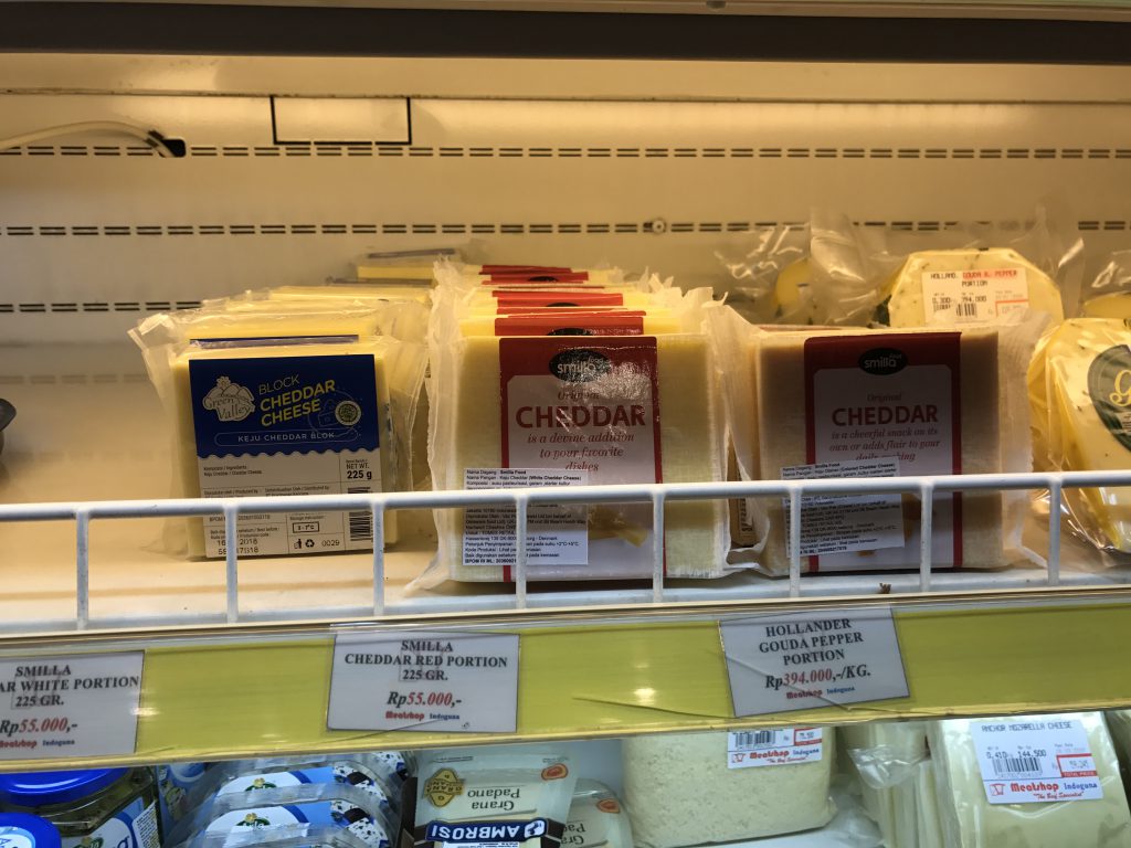 Cheddar cheese on the shelves of a supermarket that AgriLand visited as part of the Trade Mission to Indonesia and Malaysia