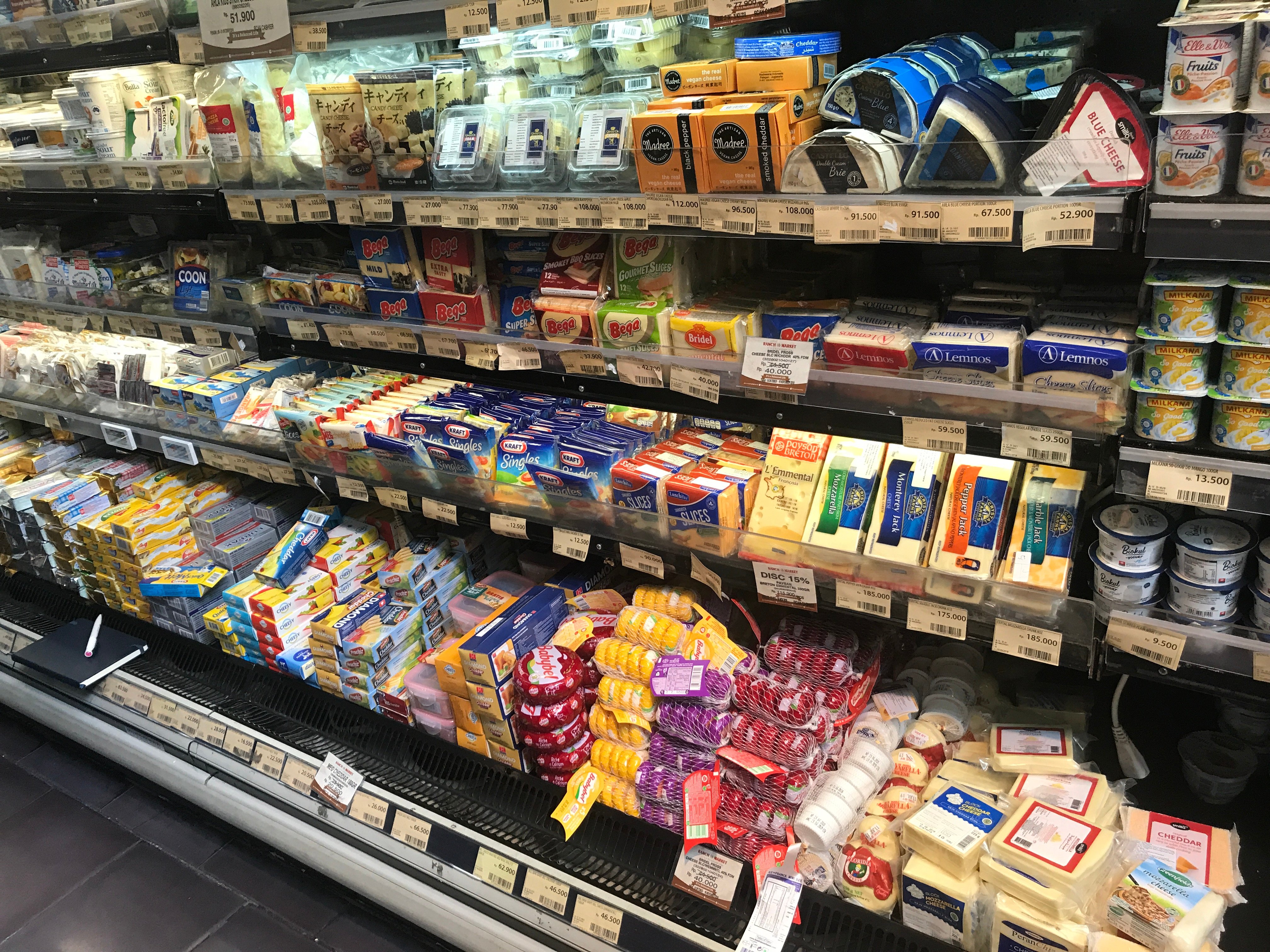 Cheese has a strong presence on the shelves of the supermarkets in Indonesia