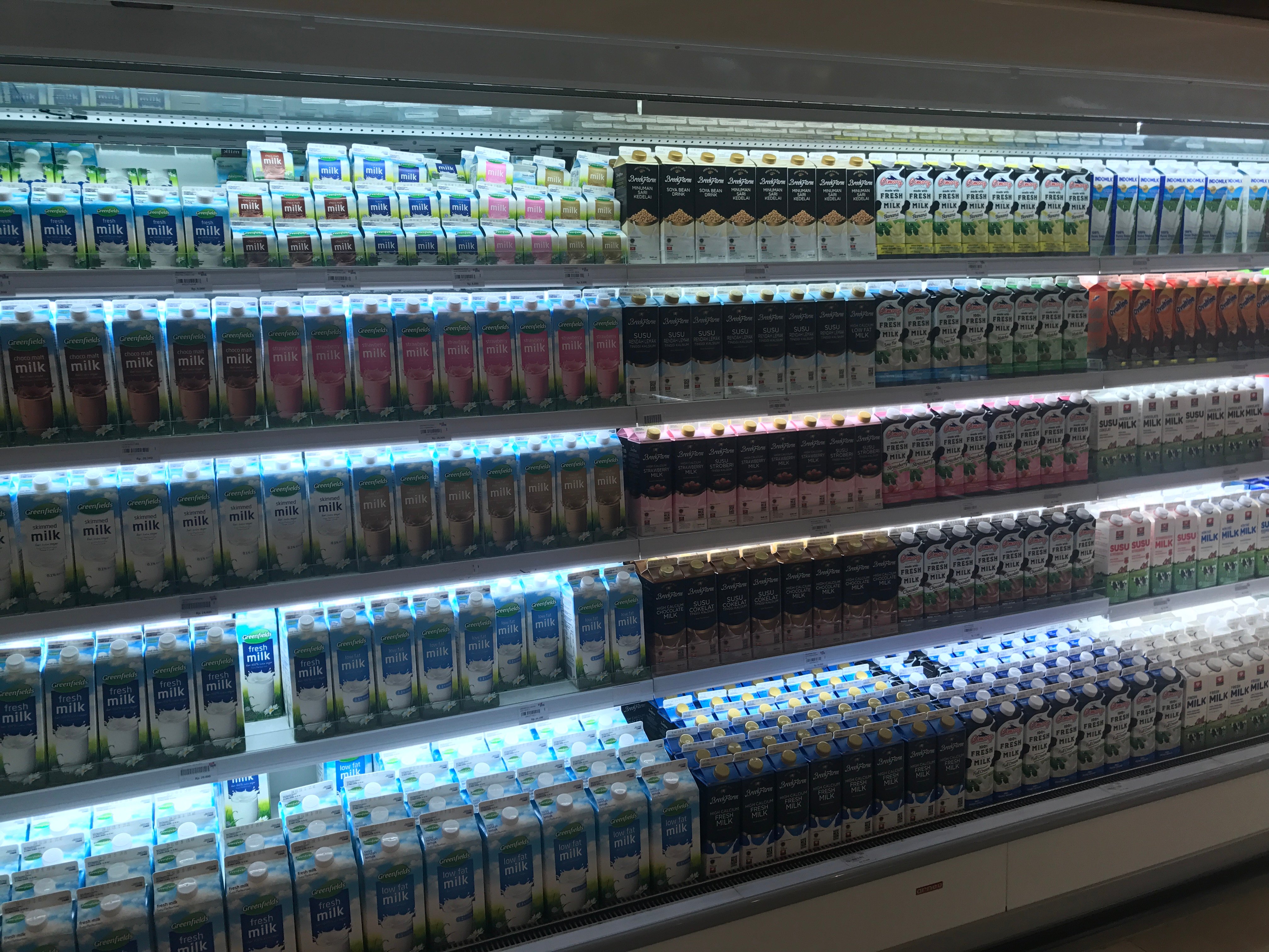 Some of the liquid milk in a supermarket in Jakarta