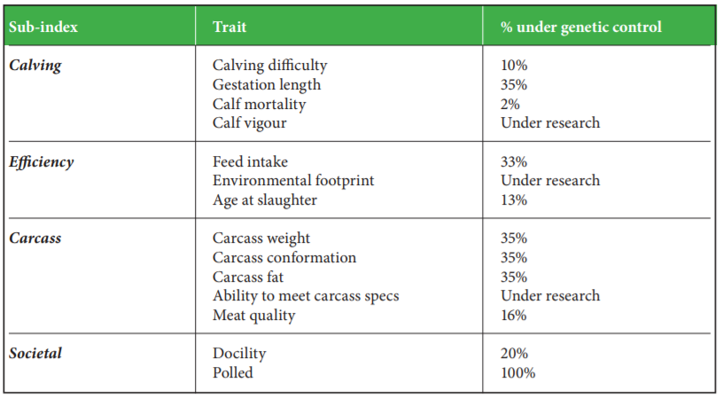 List of traits and their sub-indexes which could make up a dairy-beef breeding index. Source: Teagasc