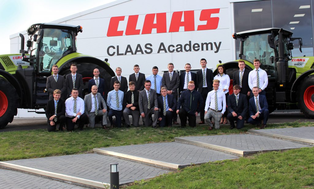 Some of the newly-qualified technicians and apprentices at the Claas Training Academy at Saxham (England)