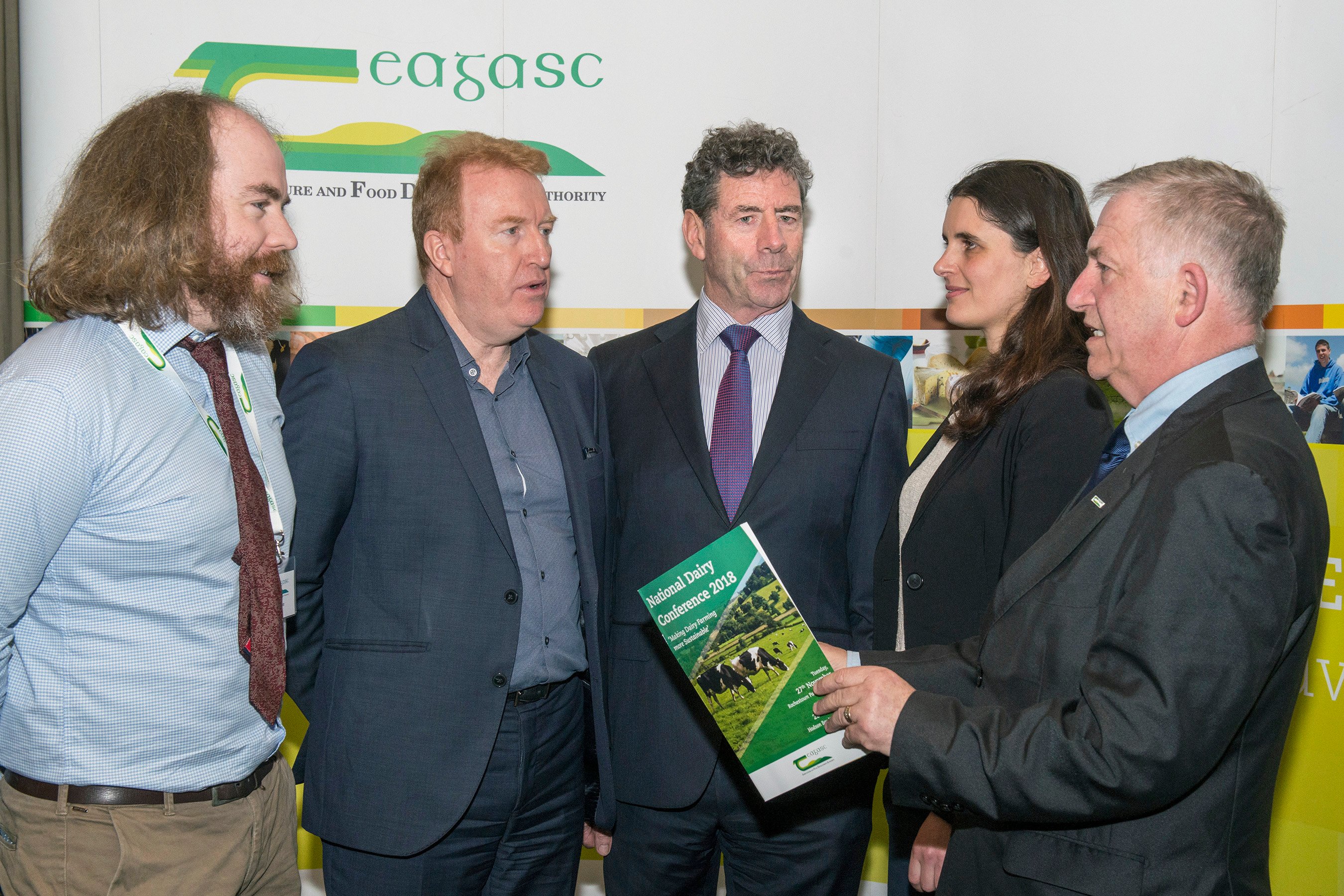 Pictured at the Teagasc National Dairy Conference in Co. Cork are speakers: Joe Patton,Teagasc; Albert McQuaid, global chief technology officer, Kerry Group; Liam Herlihy, Teagasc chairman; Natalie Roadknight, University of Melbourne; Prof. Gerry Boyle, Teagasc director. Image source: O’Gorman Photography