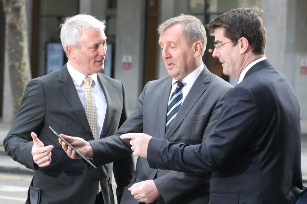 L-R: Fergal Morris, chairman of the Animal Health Division of APHA; Minister for Agriculture, Michael Creed; and John Keogh, chief executive of APHA. Image source: Finbarr O’Rourke