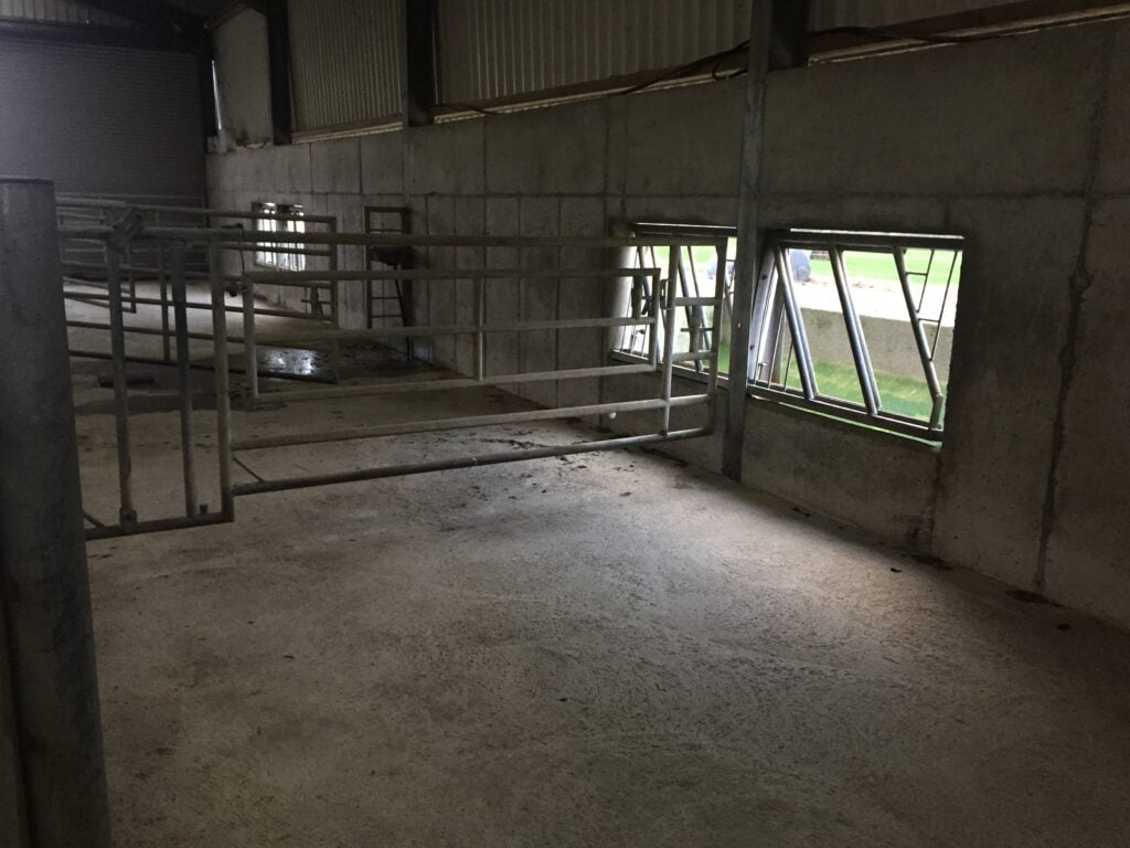 Calving pens that will be bedded with peat during the calving period