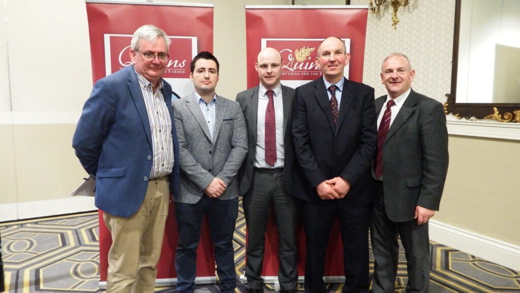 The Speakers at the Quinns of Baltinglass tillage conference from R to L: John Geraghty, Waterford Institute of Technology; David Shortall, Quinns of Baltinglass; James Nolan, R&amp;H Hall; Ivan Whitten, Teagasc; and Andy Doyle, chairperson