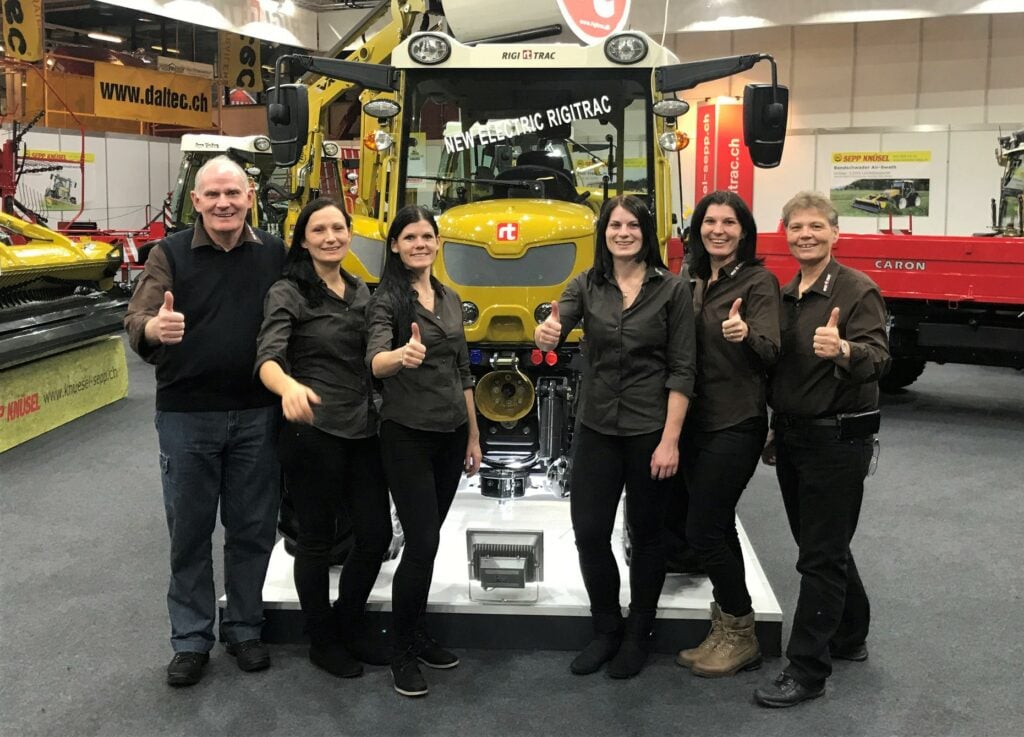 Sepp (left) and Marlis (right) Knusel, pictured with their four daughters who all work at ‘Sepp Knusel’ and Rigitrac