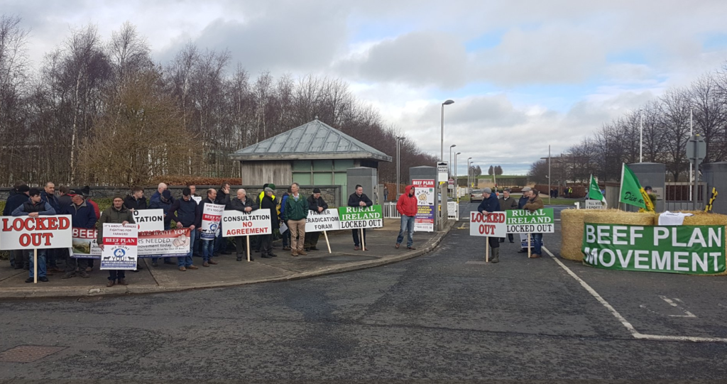 Members of the Beef Plan Movement protest at the February 20 meeting of the TB Forum