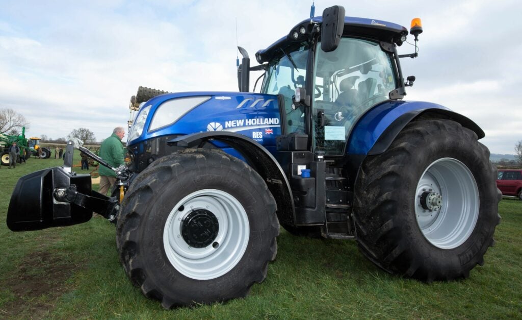 This 2016 New Holland T7.225 ('Blue Power'; Auto Command; 50kph; front axle and cab suspension; front linkage and PTO; four-year/4,000-hour warranty; 3,500 hours) sold for £60,000