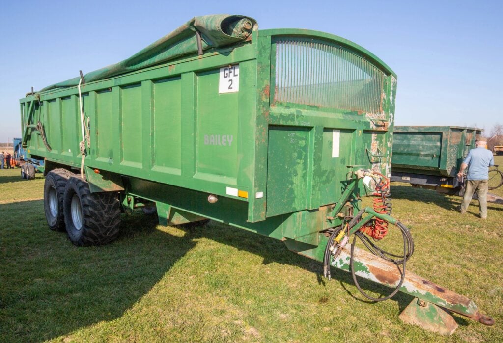 This 2011 Bailey trailer (15t; roll-over sheet; sprung drawbar) sold for £7,000