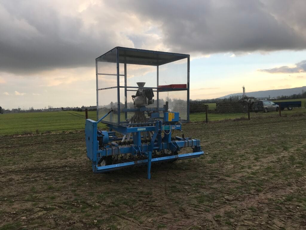 Grass plots are sown using the Wintersteiger