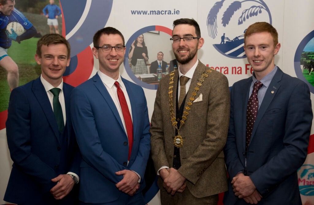 L-R: Gerard Mahon, Leinster vice-president; Sean Wallace, Munster vice-president; Thomas Duffy, Macra na Feirme national president; and Fergus O’Rourke, North-west vice-president