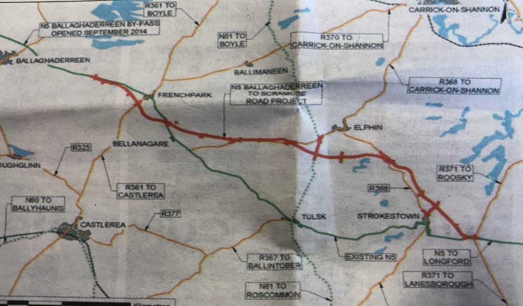 The proposed new N5 route in Co. Roscommon
