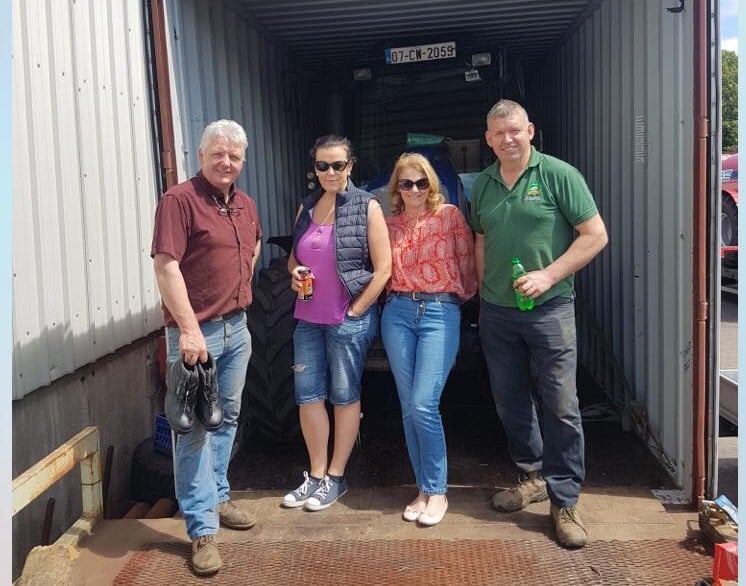 Eamonn Tracey, competitor; Anna Marie McHugh, general secretary of the World Ploughing Organization; Ann Siney, executive administrator of the World Ploughing Organization; and John Whelan, competitor, loading up equipment for the World Ploughing Championships