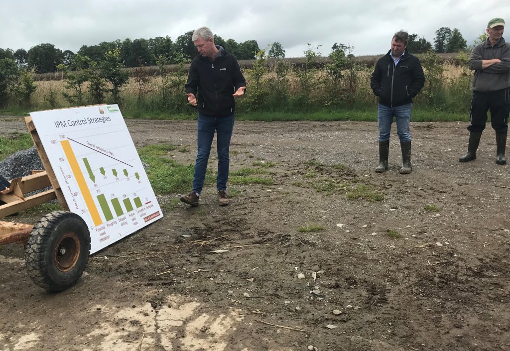 Ciarán Collins speaking about integrated pest management at a recent Teagasc event on grass weeds