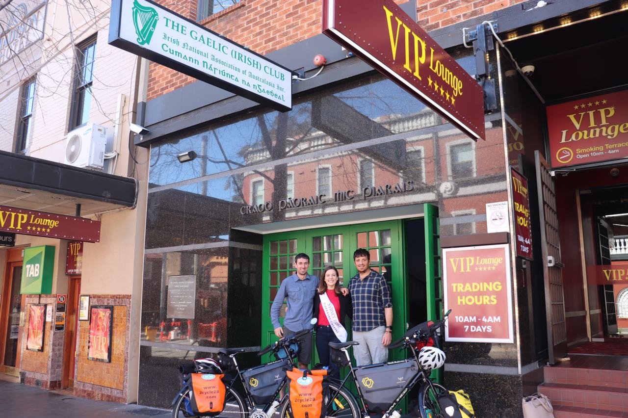 Paddy and Daithi with the Sydney Rose of Tralee, Rebecca Mazza, outside the Gaelic Club in Sydney. Her great grandfather James Daly hailed from Kanturk, Co. Cork. The 24-year-old spent several months working in a school in Waterford in 2013 and plans to return to Ireland shortly. She attended Paddy and Daithi’s fundraising event on July 20
