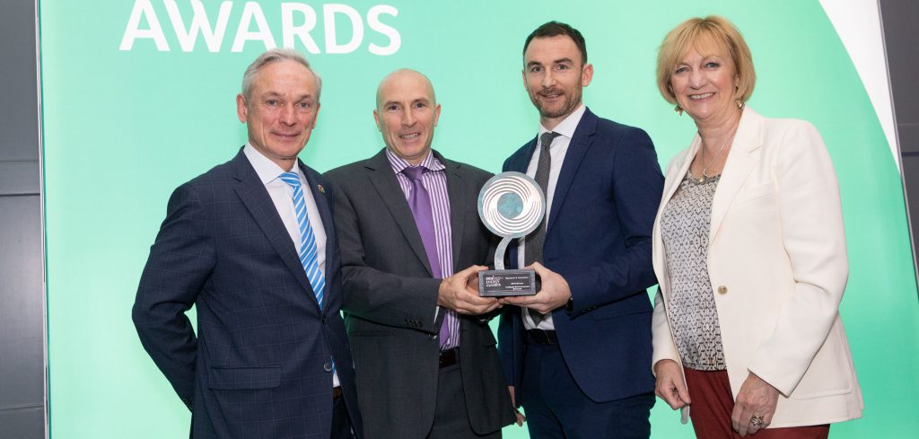 L-R: Minister Richard Bruton; Eoghain O’Horgain and Ken McGrath, Ashleigh Environmental Limited; and Julie O’Neill, chair of the Sustainable Energy Authority of Ireland. Image source: Naoise Culhane