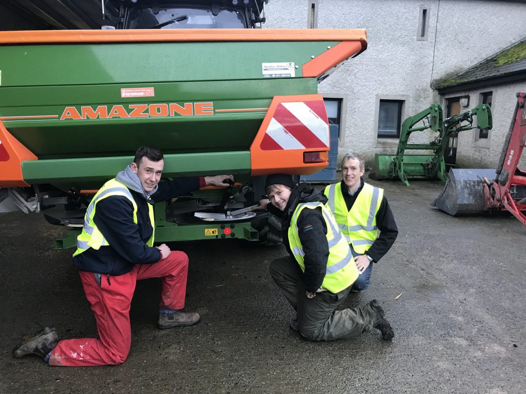 Richard McGuinness from north county Dublin and Stephen O’Gorman from Co. Wexford with Damien Fewer on a practical class in Kildalton Agricultural College