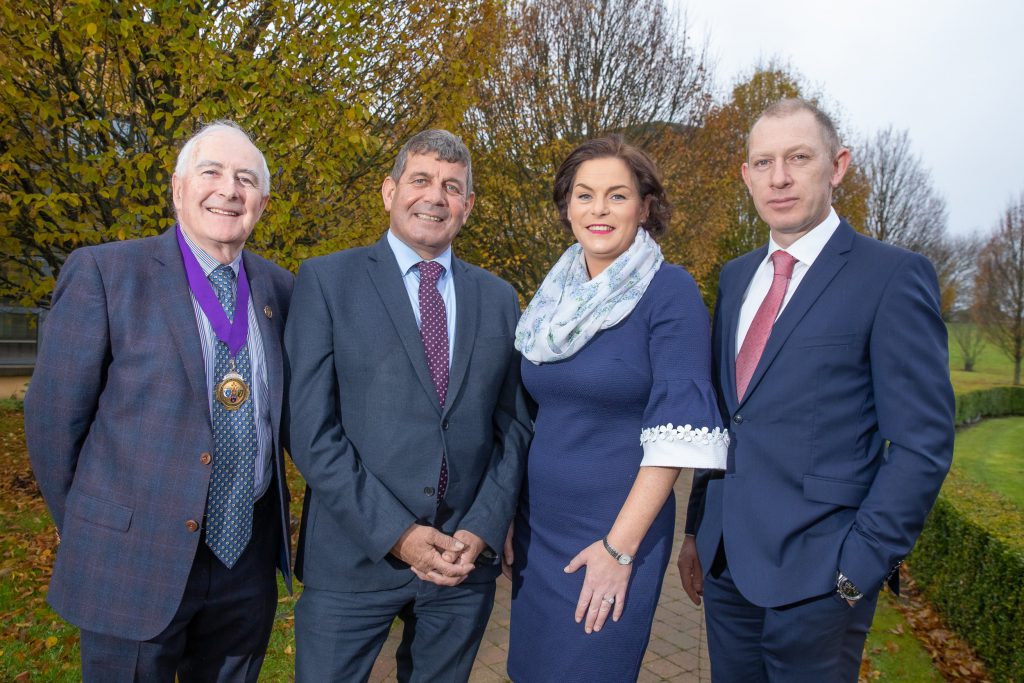 L-R: Outgoing Veterinary Ireland President David McGuinness; Minister of State Andrew Doyle; Mary Newman Julian; and incoming Veterinary Ireland president Conor Geraghty. Image source: Mark Harrison