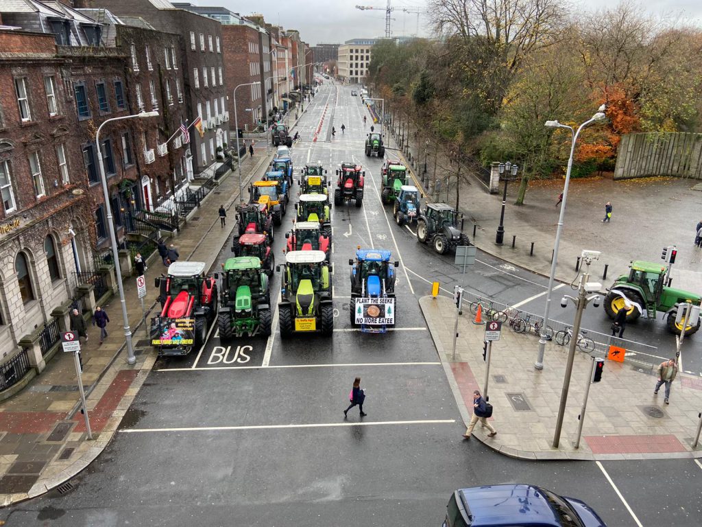 Tractors in Dublin’s city centre this morning