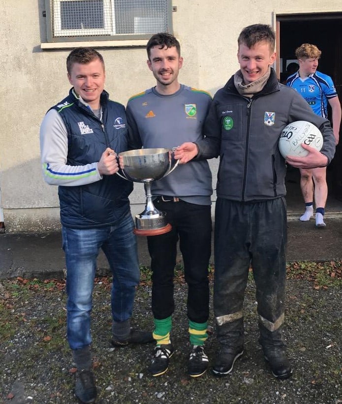 Ballyhaise GAA team management following the victory. L-R: John Walsh; Niall Conaty; and Noel Prunty