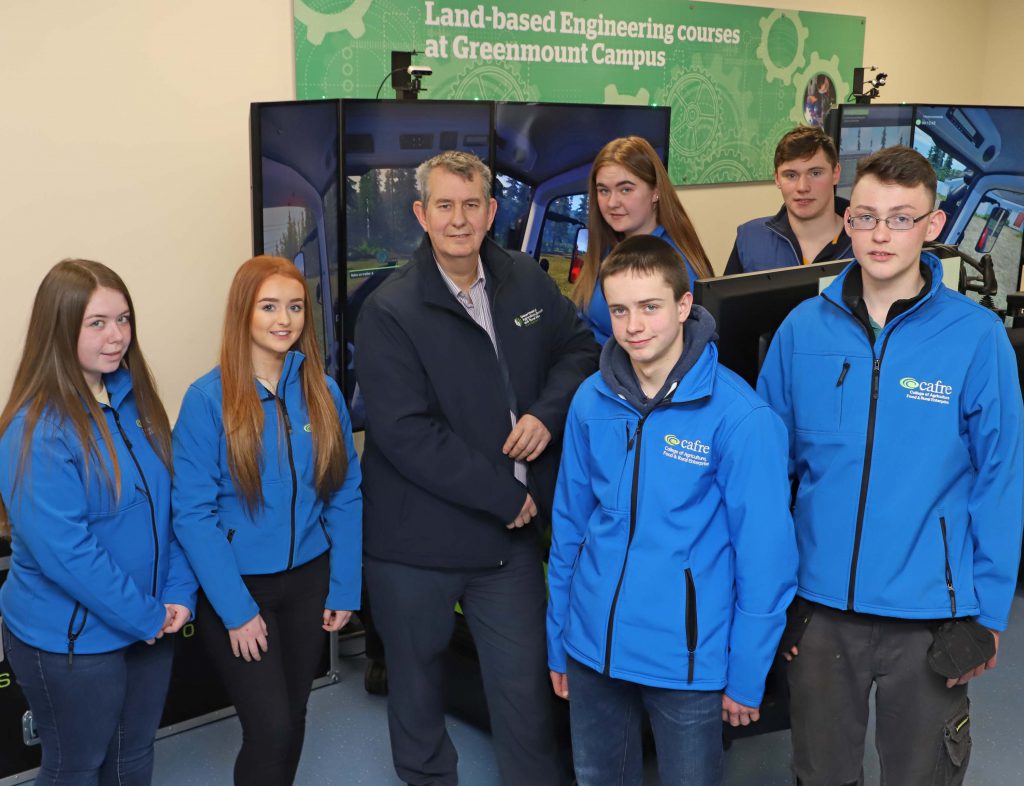 L-R: Students Chesney Ferguson and Erica Stewart; Minister Poots MLA; Katie Hepburn; Scott Starkey; Matthew Jenkins; and Christopher Robinson. Image source: Diarmuid McLaughlin, DAERA