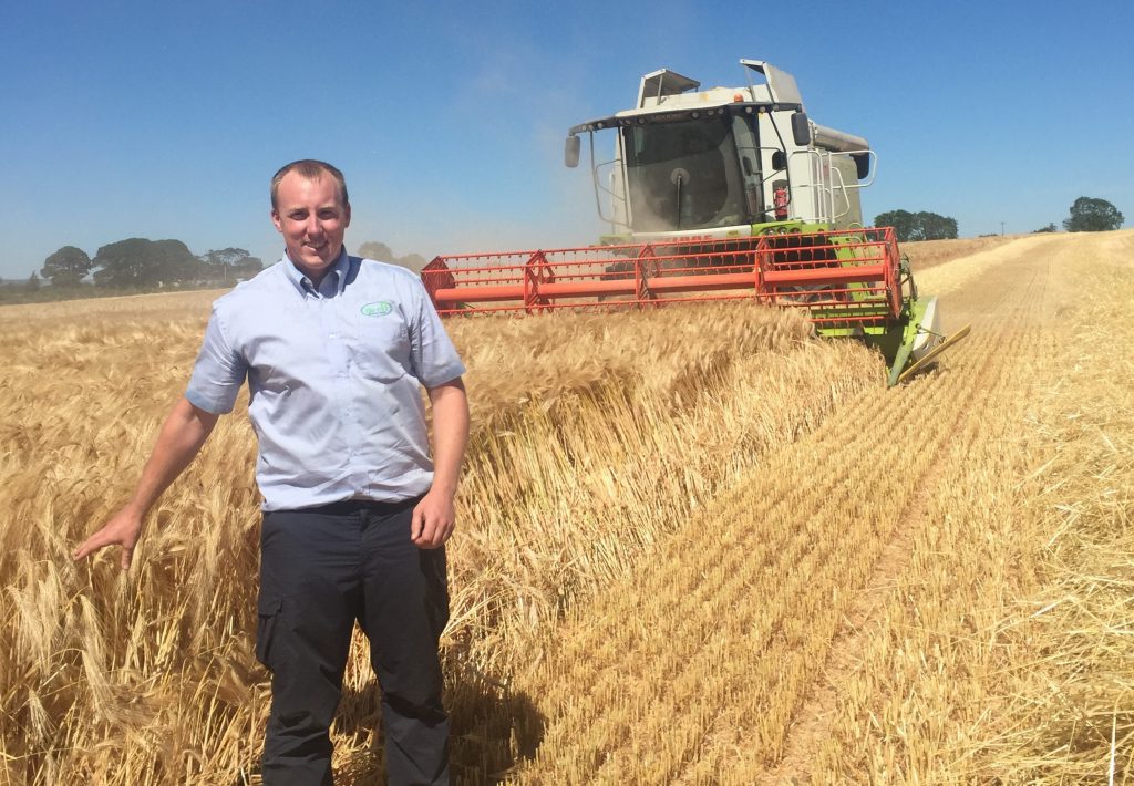 James Irish is an agronomist at Brett Brothers. This picture was taken in the 2018 harvest. These days he’s busy walking crops