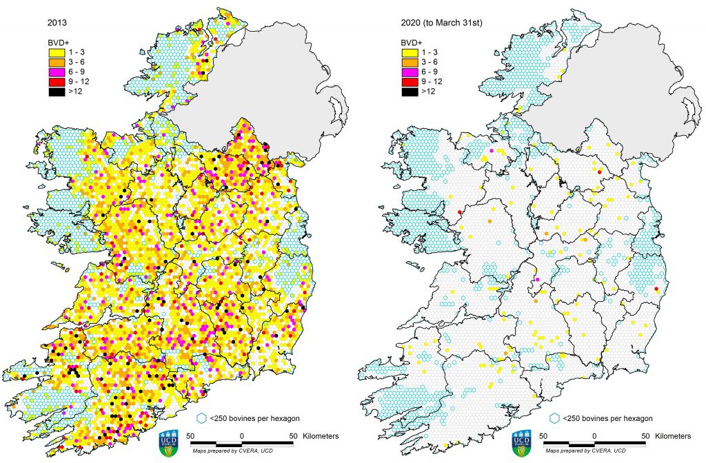 Maps showing the distribution of PI births in 2013 compared to 2020. Source: ICSA
