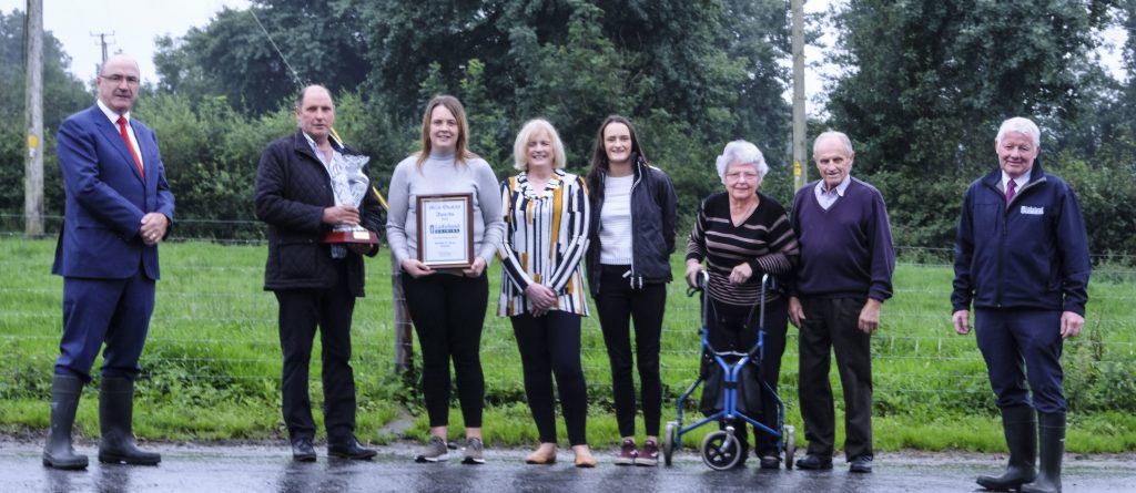 L-R: Lakeland Dairies CEO Michael Hanley; Stanley, Tanya, Dawn, Chloe, Eileen and Jim Graham; and Lakeland Dairies chairman Alo Duffy
