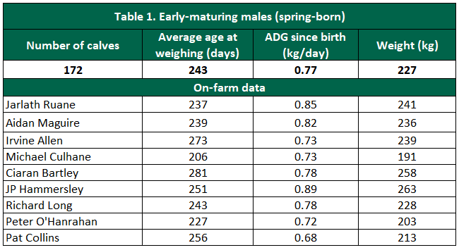 *Assumed birth weight of 40kg. Data source: Teagasc