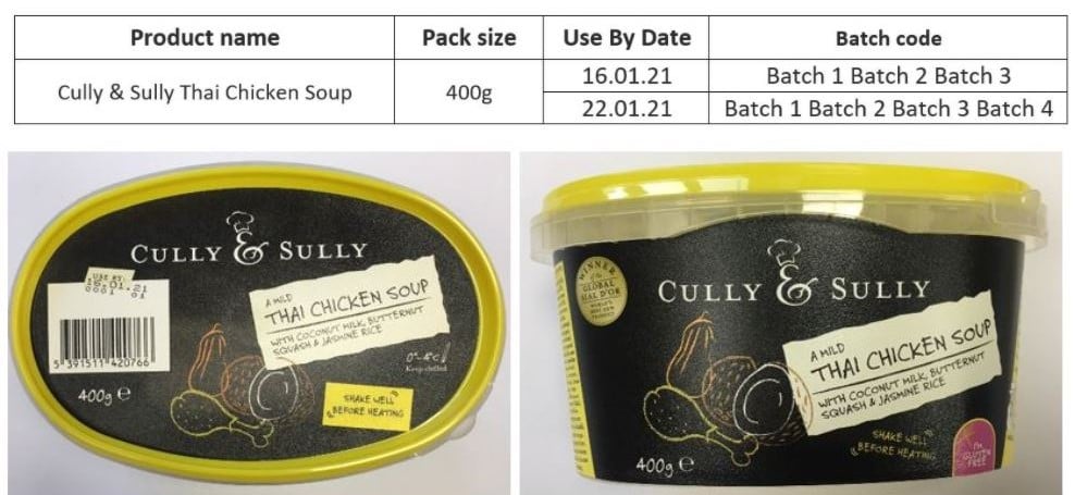 The batch details for the Cully &amp; Sully recall Source: FSAI