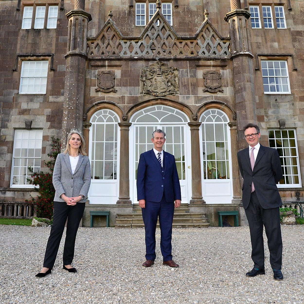 DAERA Minister Edwin Poots pictured with Lady Aurora Dunluce and Viscount Randal Dunluce at Glenarm Castle.