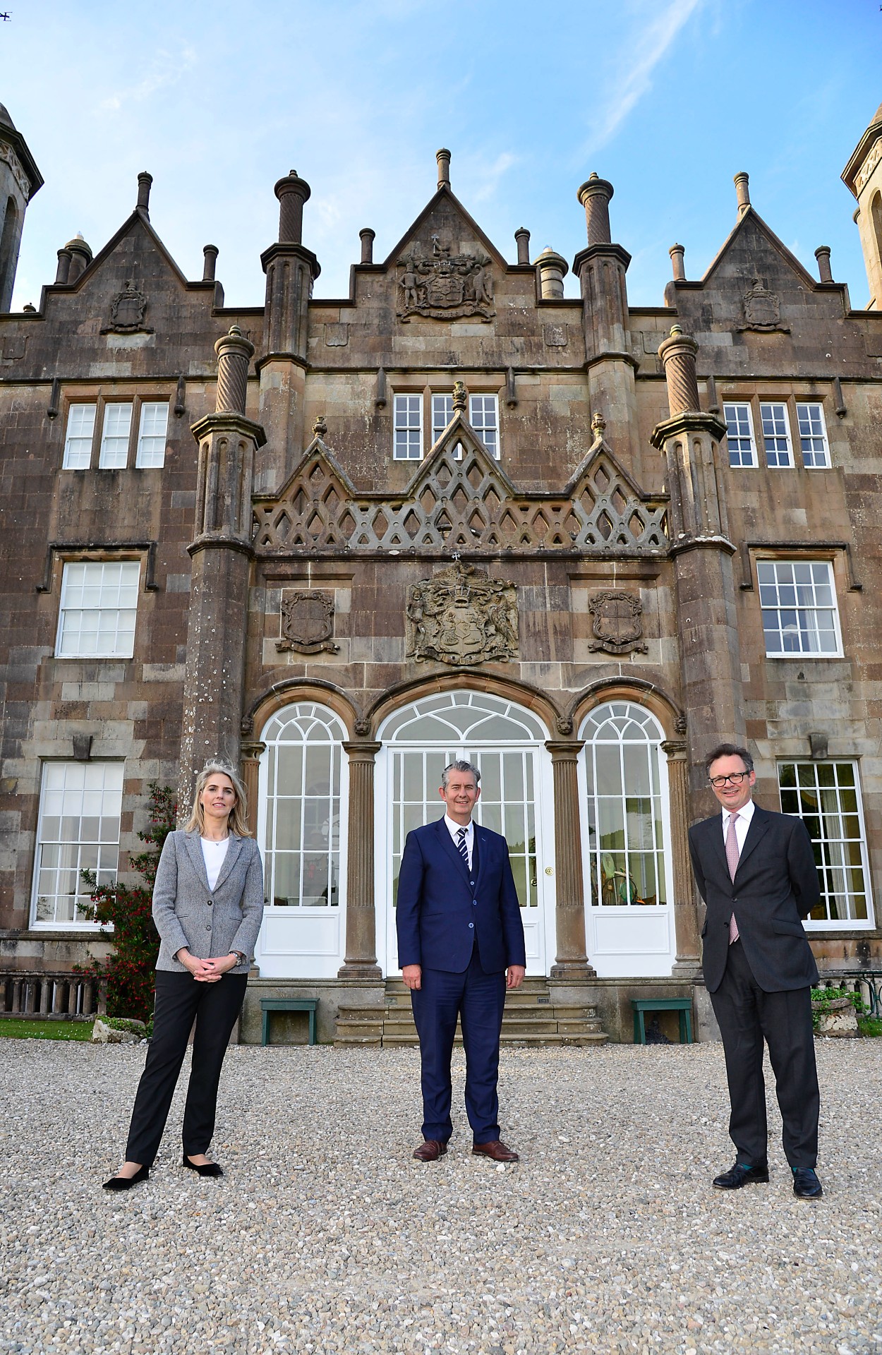 DAERA Minister Edwin Poots pictured with Lady Aurora Dunluce and Viscount Randal Dunluce at Glenarm Castle.
