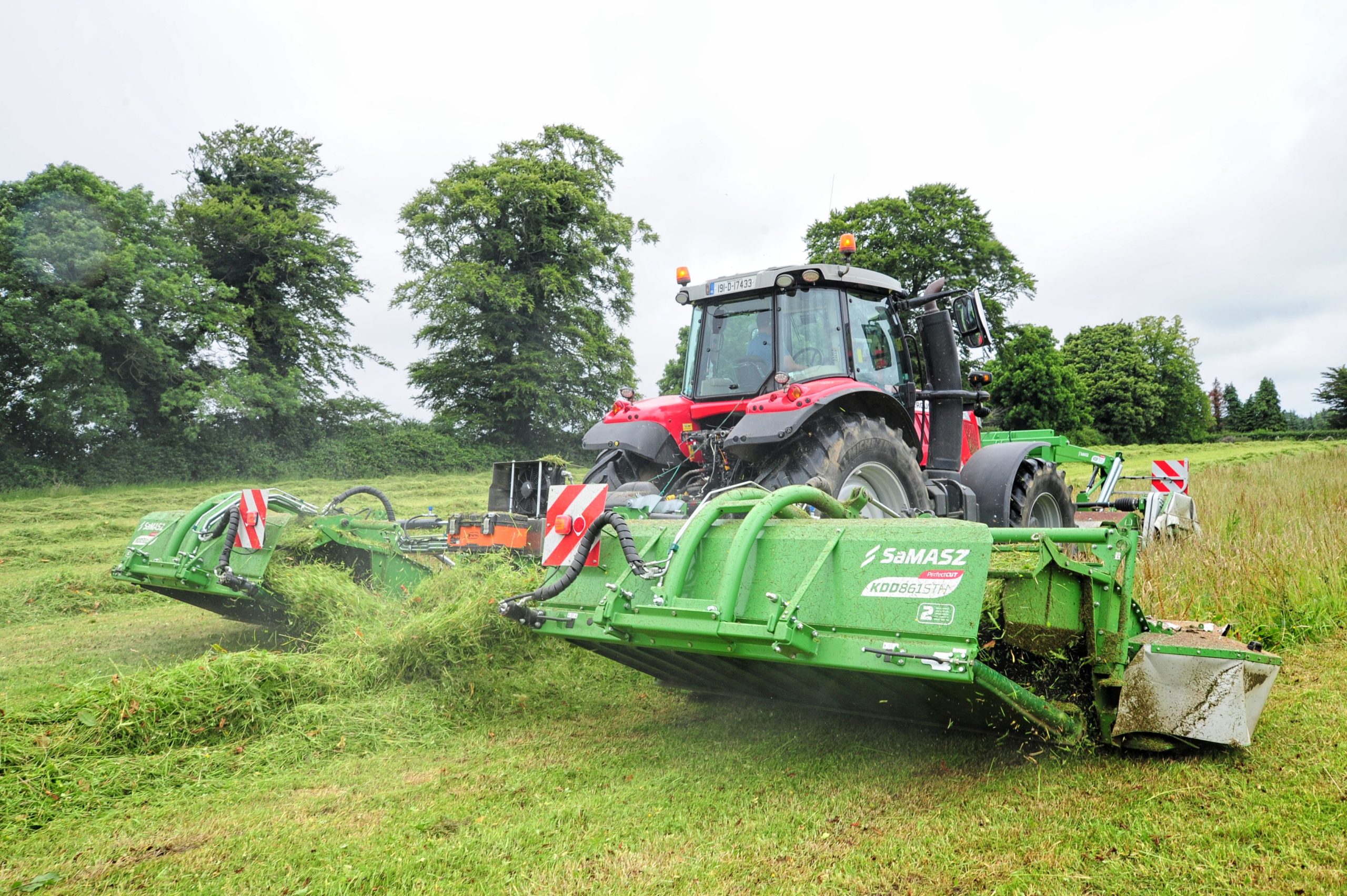 Stephen has the mowers set to leave a neat finish in the field