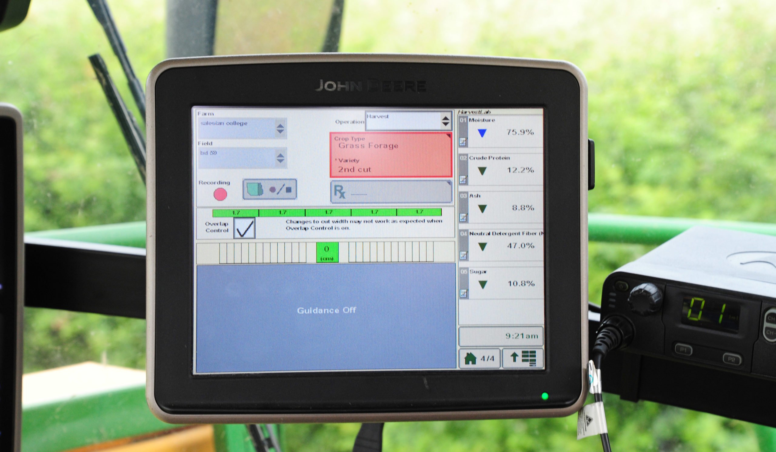 The HarvestLab screen shows the nutrient analysis in real time as the harvester works through the crop