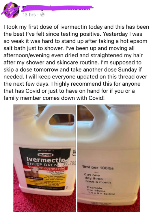 One Tweeter claims to have taken a dose of ivermectin. Image source: Twitter