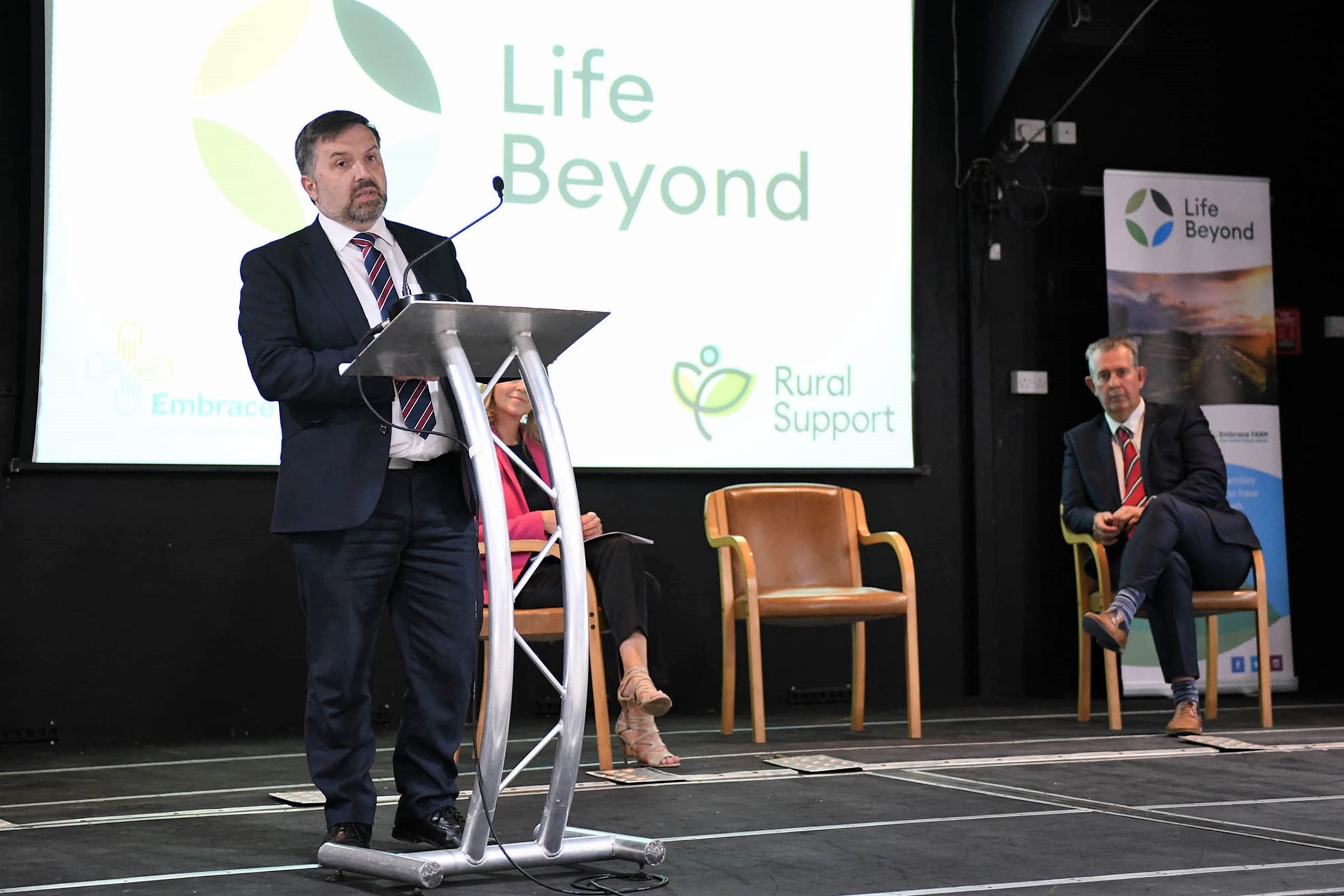 Northern Ireland Health Minister Robin Swann speaking at the Life Beyond launch