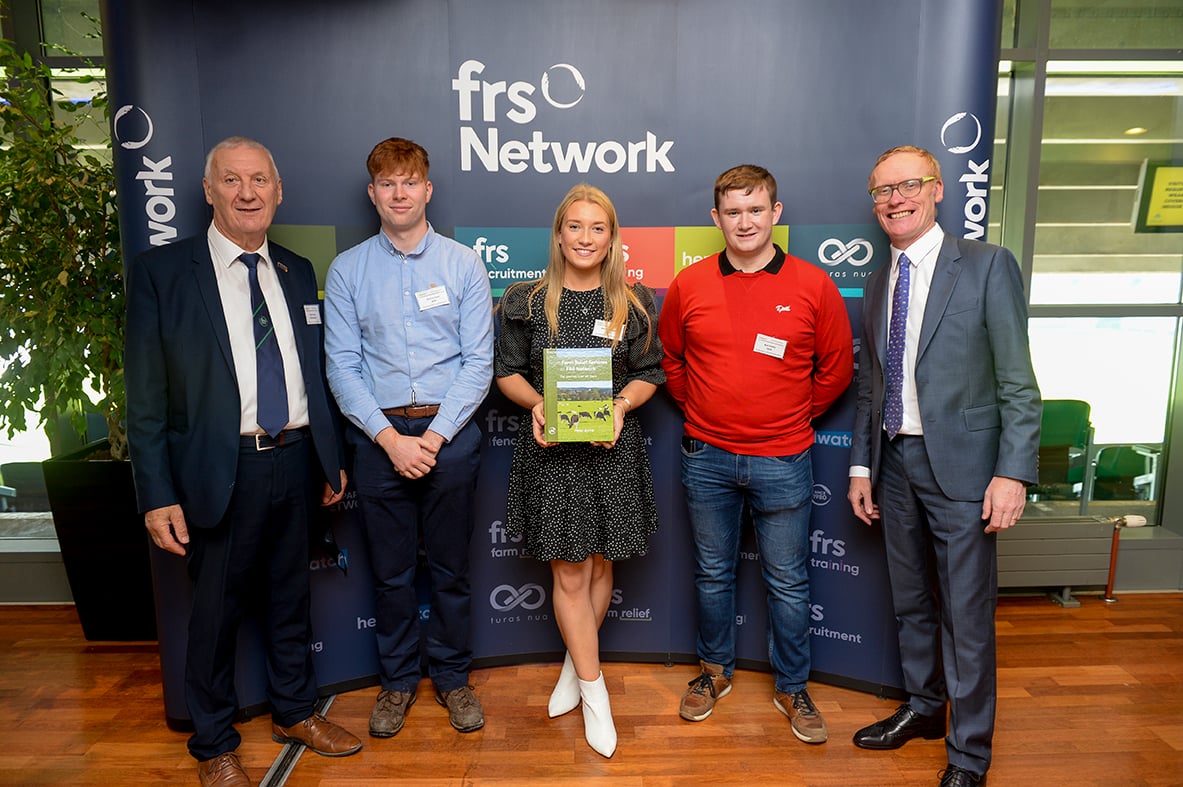 Peter Byrne, FRS Network, CEO; UCD students, Dathal Kent, Shauna Jager, and Neil Maher; Colin Donnery, incoming FRS Network, Group CEO