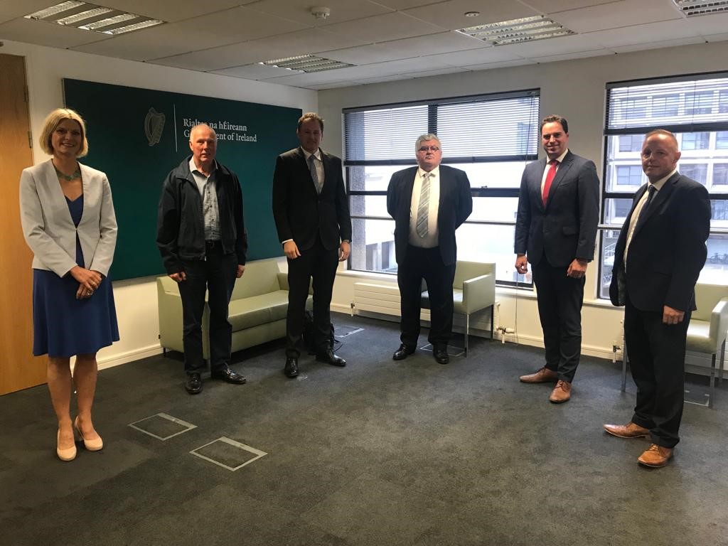 L-R: Minister of State Pippa Hackett; Tim Farrell, ICSA; Minister Charlie McConalogue; Dermot Kelleher, ICSA president; Minister of State Martin Heydon; and Eddie Punch, ICSA