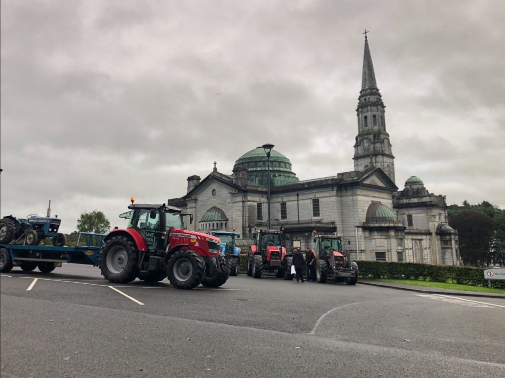 Protesting farmers arrive at the cathedral in Cavan