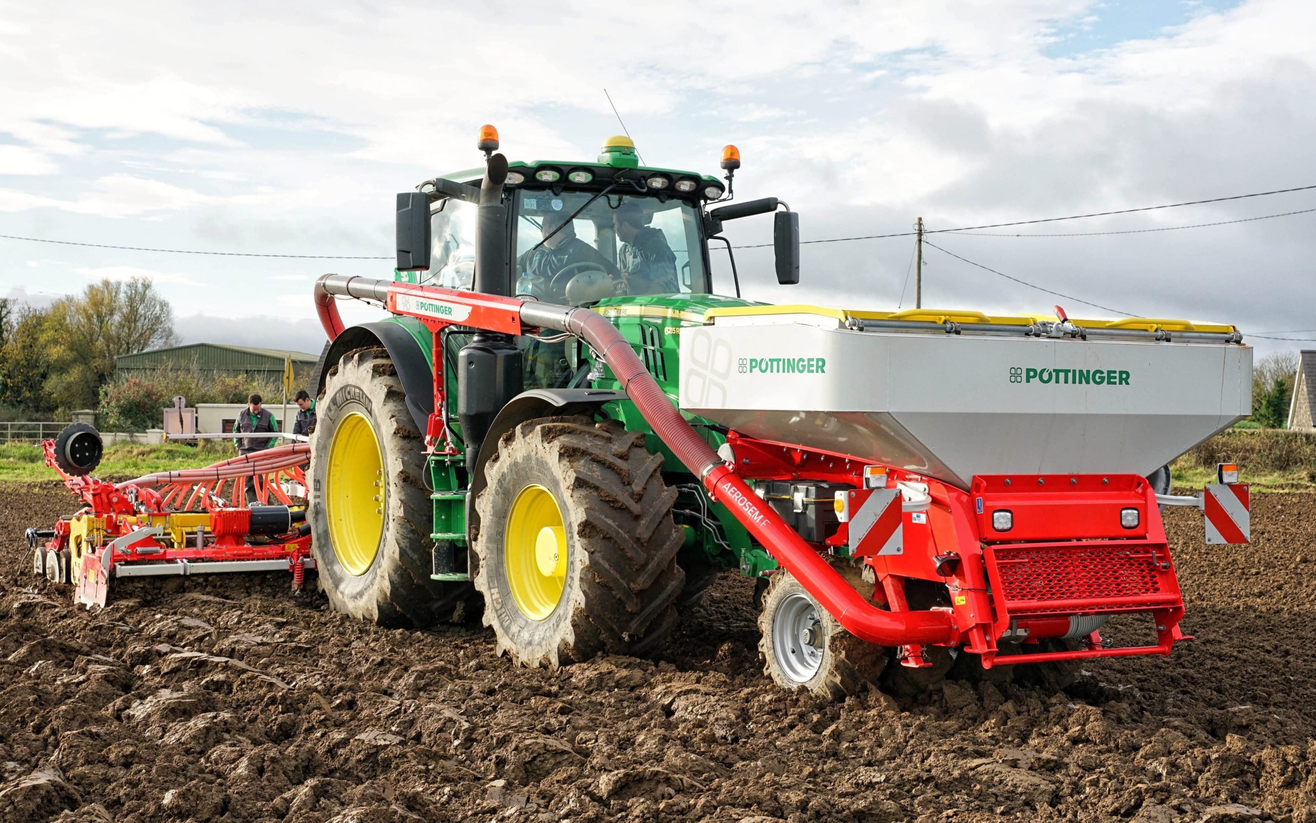 Placing the hopper at the front of the tractor allows for much larger drills to be used