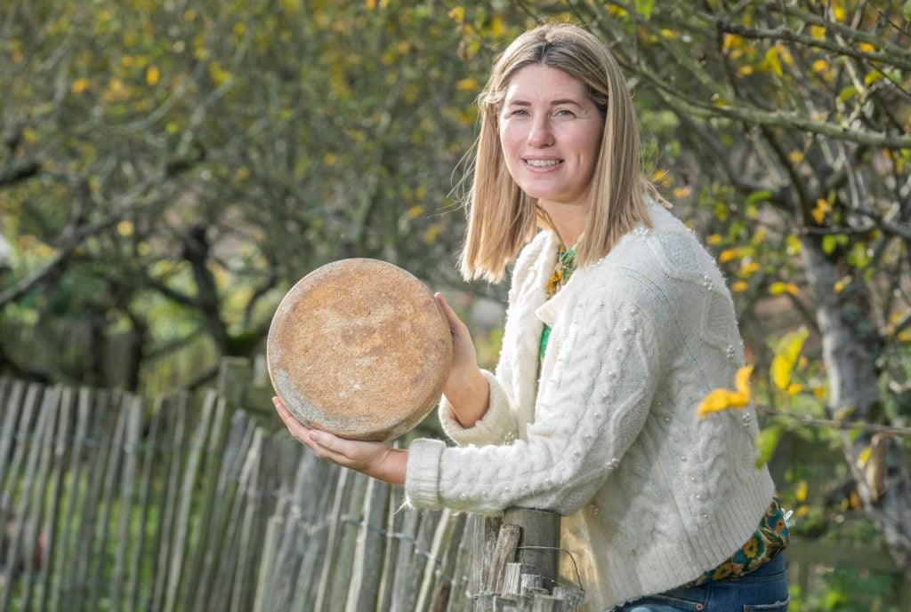 Teresa Roche from Kylemore Farmhouse in Co. Galway pictured with the cheese awarded silver at the 2021 Irish Cheese Awards. Image source: Finbarr O’Rourke